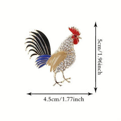 Rhinestone Chicken Rooster Brooch Pin Enamel Animal Lapel Pin