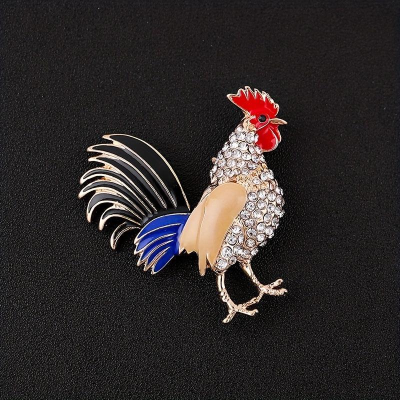 Rhinestone Chicken Rooster Brooch Pin Enamel Animal Lapel Pin