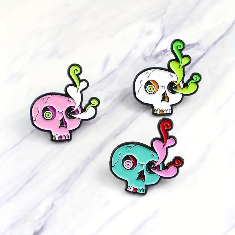 Cartoon Skull Flower Arrangement Brooch Red Flowers Pins
