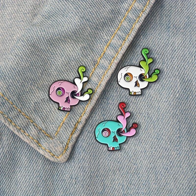 Cartoon Skull Flower Arrangement Brooch Red Flowers Pins