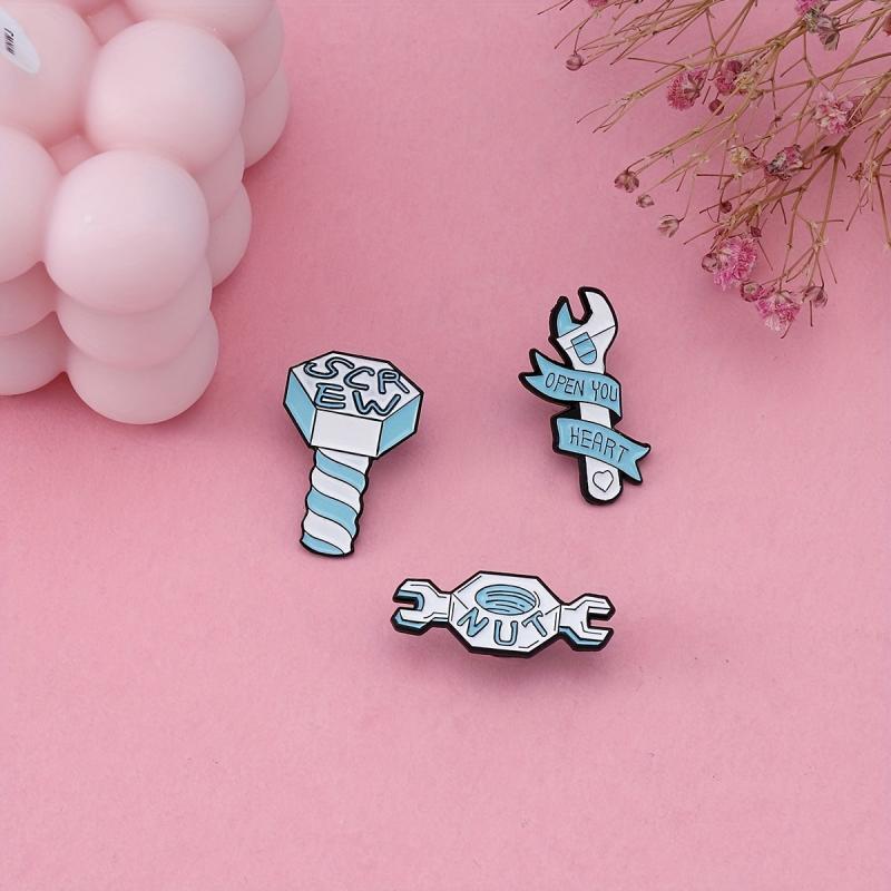 Cartoon Wrench Screws Bolt Tool Model Brooch