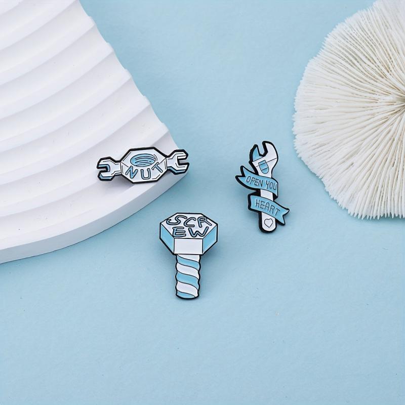 Cartoon Wrench Screws Bolt Tool Model Brooch