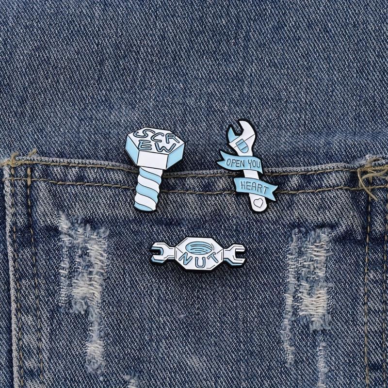 Cartoon Wrench Screws Bolt Tool Model Brooch