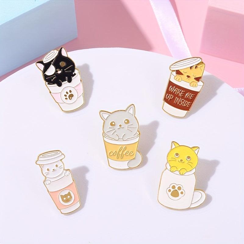 Coffee Cat Brooch Backpacks Jackets Hats Scarves Pants Badges