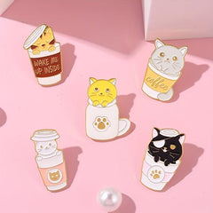 Coffee Cat Brooch Backpacks Jackets Hats Scarves Pants Badges