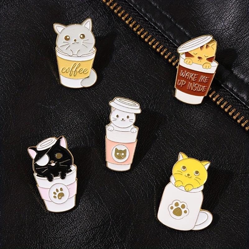 Coffee Cat Brooch Backpacks Jackets Hats Scarves Pants Badges