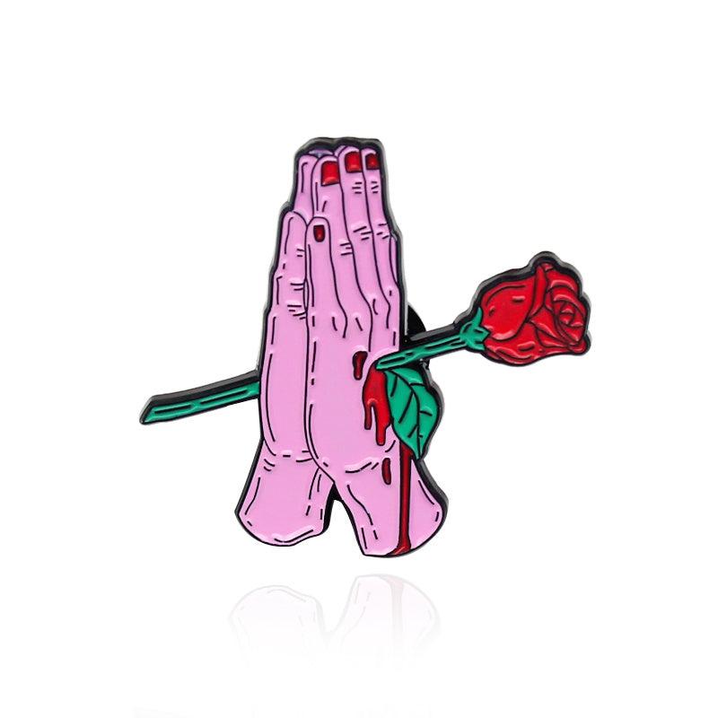 Red Rose Heart Red Rose Prayer Hand Red Rose Body Brooch For Men