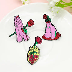 Red Rose Heart Red Rose Prayer Hand Red Rose Body Brooch For Men