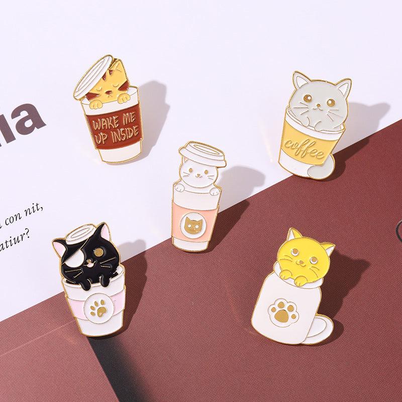 Cat Coffee Brooch Men Creative Pins