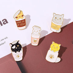 Cat Coffee Brooch Men Creative Pins