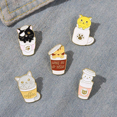 Cat Coffee Brooch Men Creative Pins