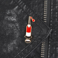 Red Syringe Brooch Zinc Alloy Medical Pin
