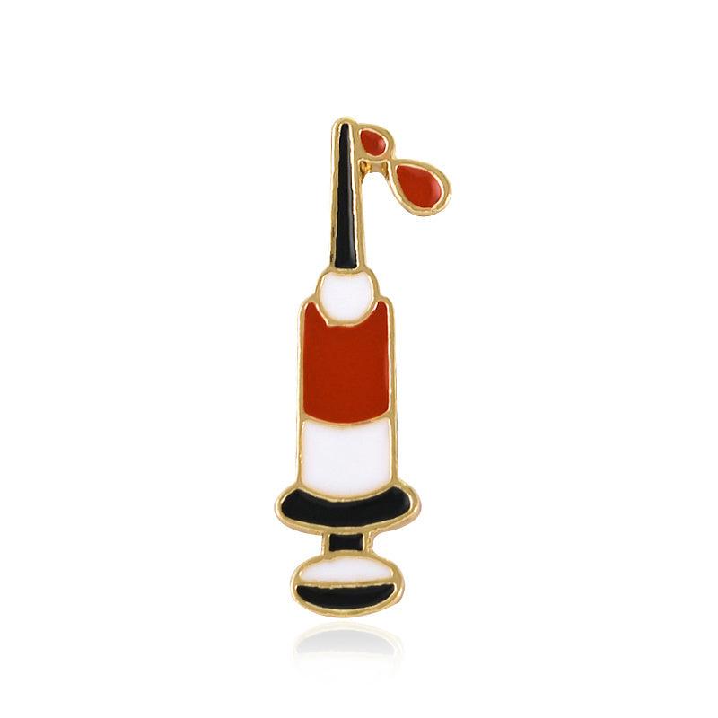 Red Syringe Brooch Zinc Alloy Medical Pin