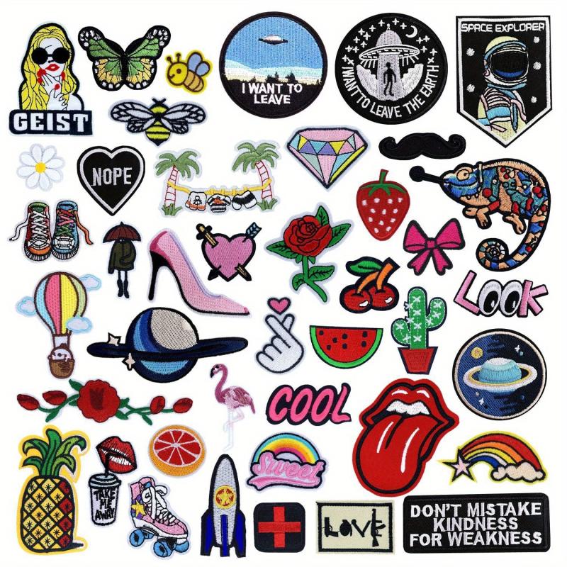 42pcs Cartoon Embroidered Iron On Patches Butterfly Planet Cloth Stickers