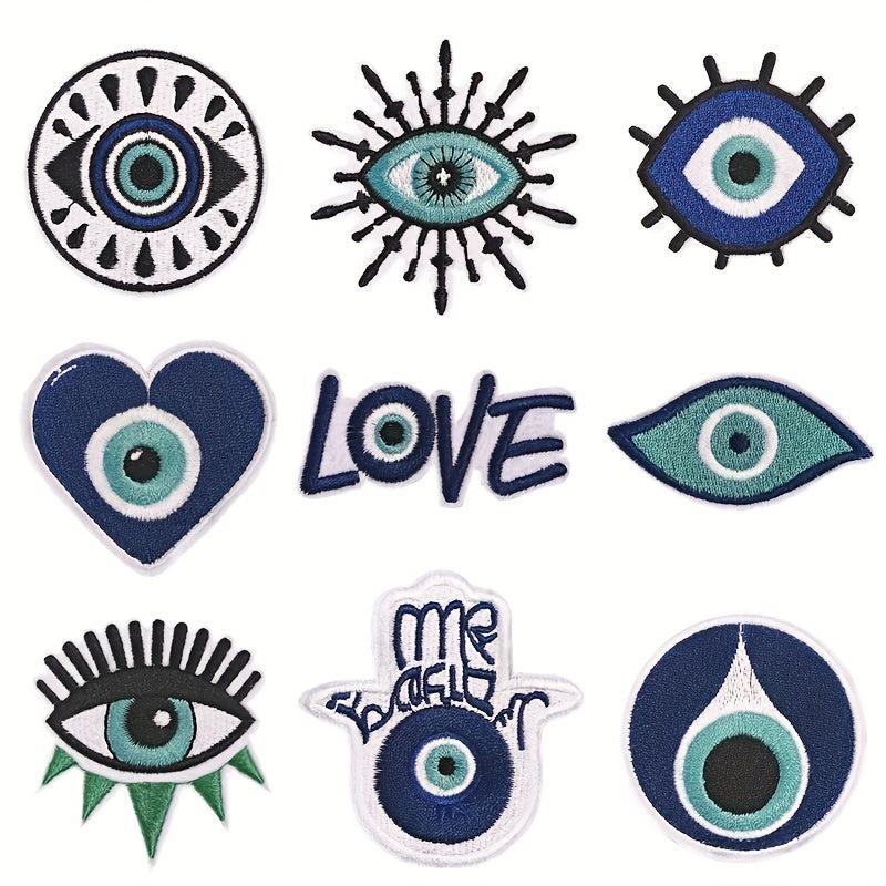 9pcs Devil's Eye Iron On Patches For Men Sew On Embroidered Applique