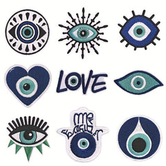 9pcs Devil's Eye Iron On Patches For Men Sew On Embroidered Applique