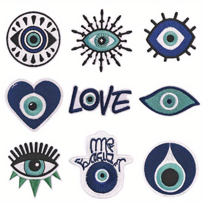 9pcs Devil's Eye Iron On Patches For Men Sew On Embroidered Applique