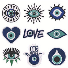 9pcs Devil's Eye Iron On Patches For Men Sew On Embroidered Applique