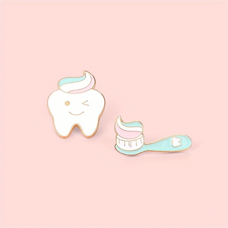 Teeth Toothbrush Enamel Brooch Pin Cartoon Lapel Pin