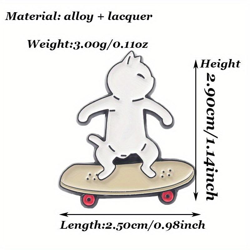 Cartoon Skateboard & Cat Brooch Silk Scarf Buckle Lapel Pin