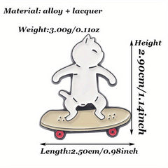Cartoon Skateboard & Cat Brooch Silk Scarf Buckle Lapel Pin
