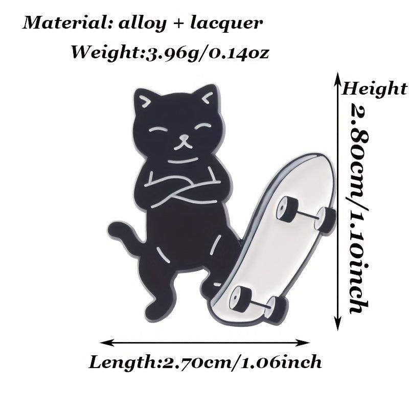 Cartoon Skateboard & Cat Brooch Silk Scarf Buckle Lapel Pin