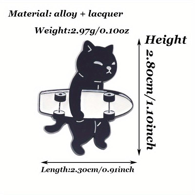 Cartoon Skateboard & Cat Brooch Silk Scarf Buckle Lapel Pin