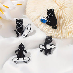 Cartoon Skateboard & Cat Brooch Silk Scarf Buckle Lapel Pin