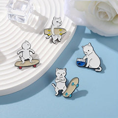 Cartoon Skateboard & Cat Brooch Silk Scarf Buckle Lapel Pin