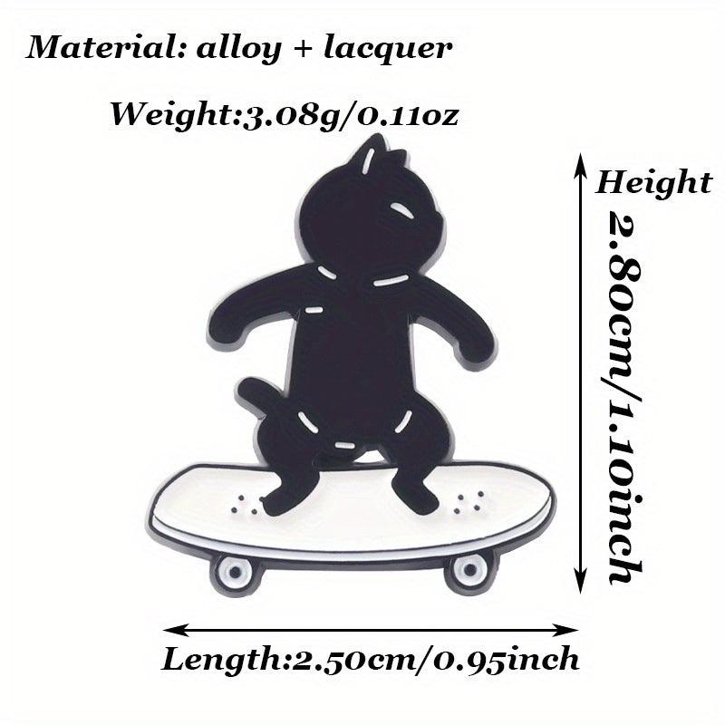 Cartoon Skateboard & Cat Brooch Silk Scarf Buckle Lapel Pin