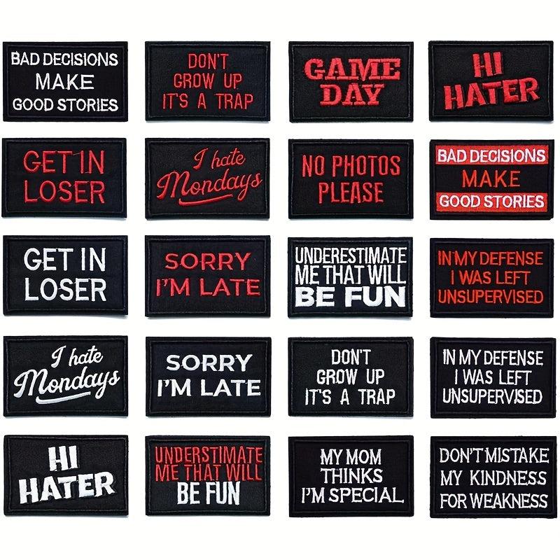 20pcs Red Letter Badge Cartoon Stickers Embroidered Chapter Patch Cloth Stickers