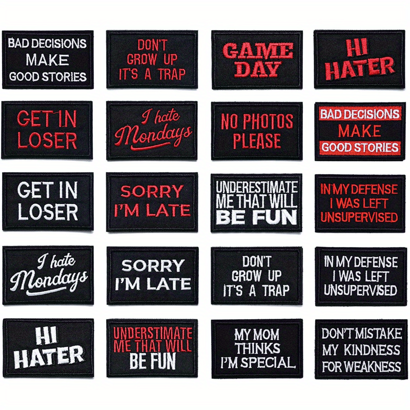 20pcs Red Letter Badge Cartoon Stickers Embroidered Chapter Patch Cloth Stickers