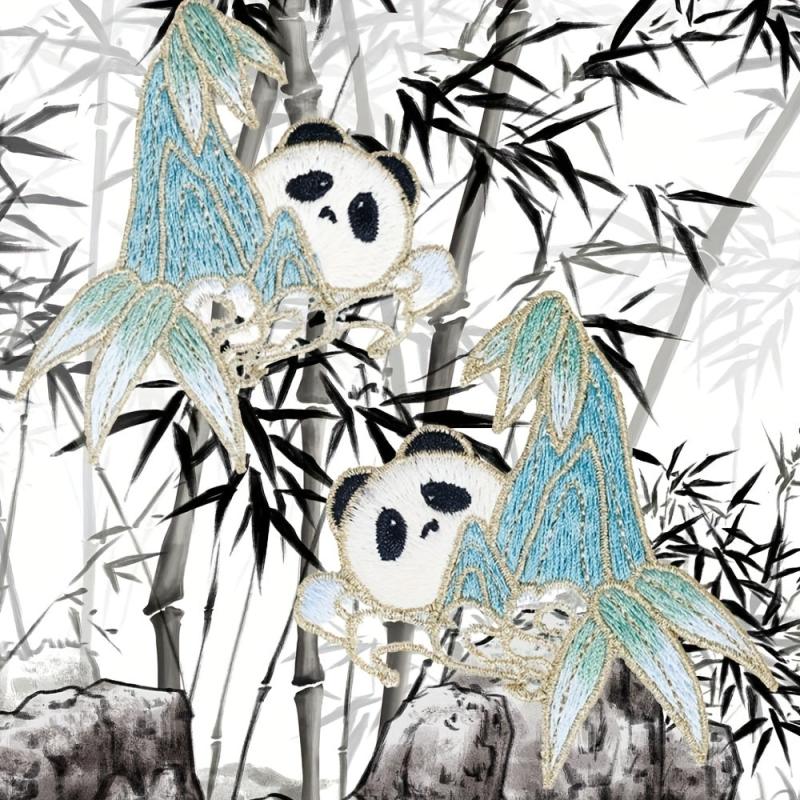Bamboo Panda Animal Embroidery Hand Sewing for Veil Collar Purse Denim Jacket
