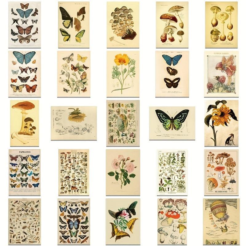 50 Pcs Vintage Plant Deco Stickers Flowers Fruits Butterflies Waterproof