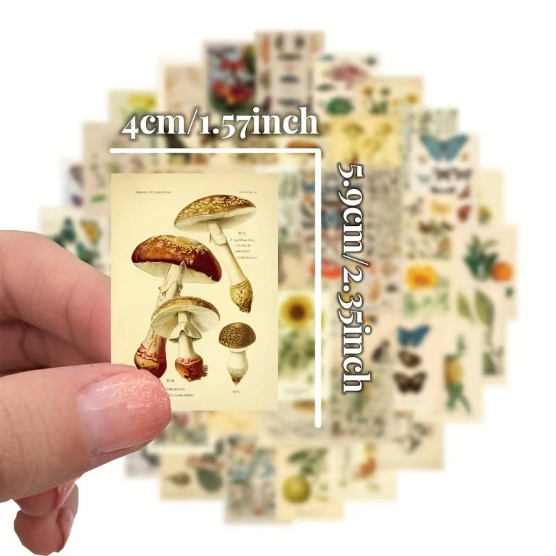 50 Pcs Vintage Plant Deco Stickers Flowers Fruits Butterflies Waterproof