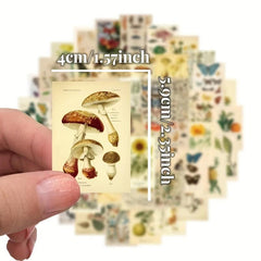 50 Pcs Vintage Plant Deco Stickers Flowers Fruits Butterflies Waterproof