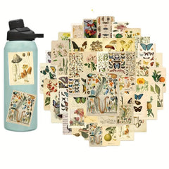50 Pcs Vintage Plant Deco Stickers Flowers Fruits Butterflies Waterproof