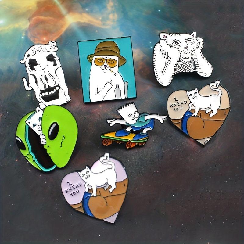 Cat Skull Cartoon Animal Pin Cat Brooch