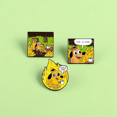 This Is Fine Plush Sausage Dog Square Brooch