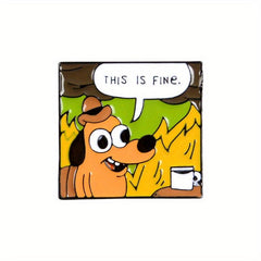 This Is Fine Plush Sausage Dog Square Brooch