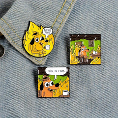 This Is Fine Plush Sausage Dog Square Brooch