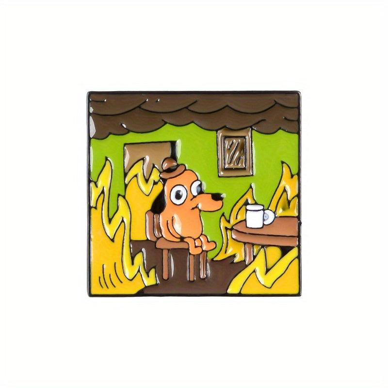 This Is Fine Plush Sausage Dog Square Brooch