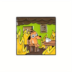 This Is Fine Plush Sausage Dog Square Brooch