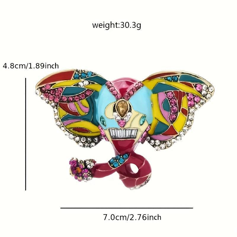 Enamel Elephant Rhinestone Brooch for Parties