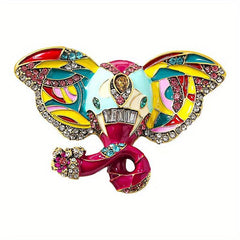 Enamel Elephant Rhinestone Brooch for Parties