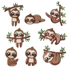 8pcs Boys Cartoon Sloth Embroidered Patches for Clothes Jackets Jeans