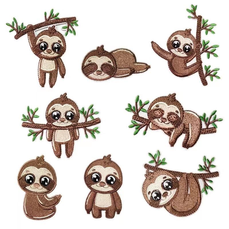 8pcs Boys Cartoon Sloth Embroidered Patches for Clothes Jackets Jeans