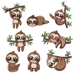 8pcs Boys Cartoon Sloth Embroidered Patches for Clothes Jackets Jeans