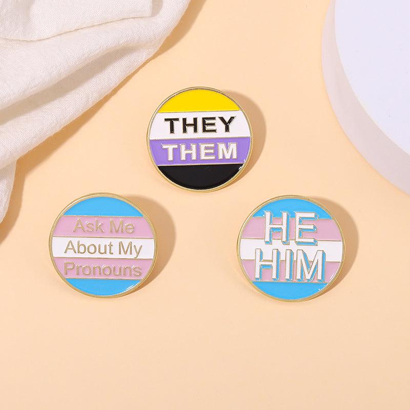 Colorful Round English Letter Brooch