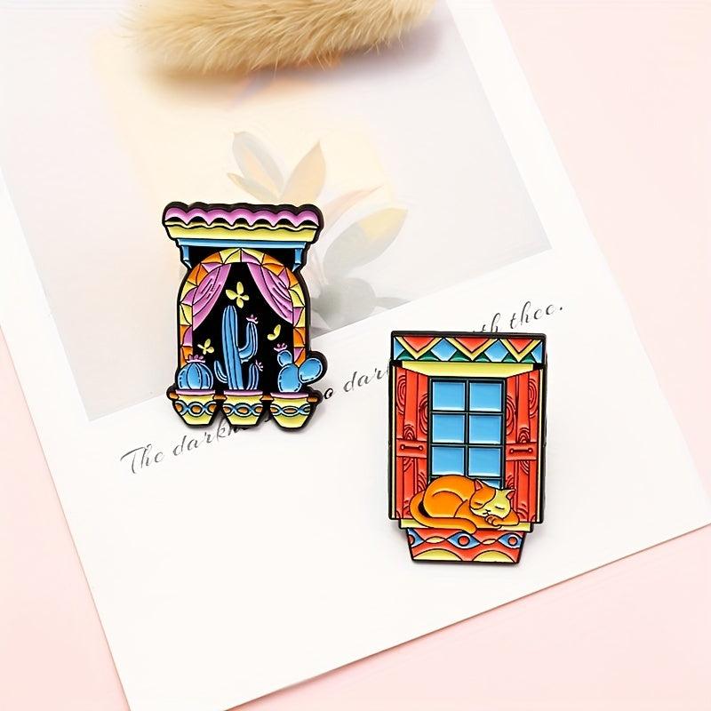 Cactus Cat Balcony Ornament Brooch for Men